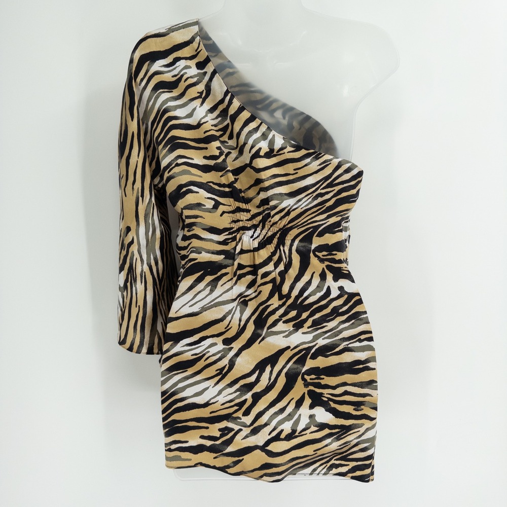Vintage Y2K Cache One Shoulder Top Women M Silk Animal Print Mob 2000s Party - Picture 8 of 14